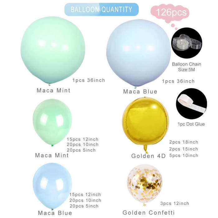Macaron Green And Blue Balloon Chain Package Birthday Wedding Party Background Wall Decoration Ba...
