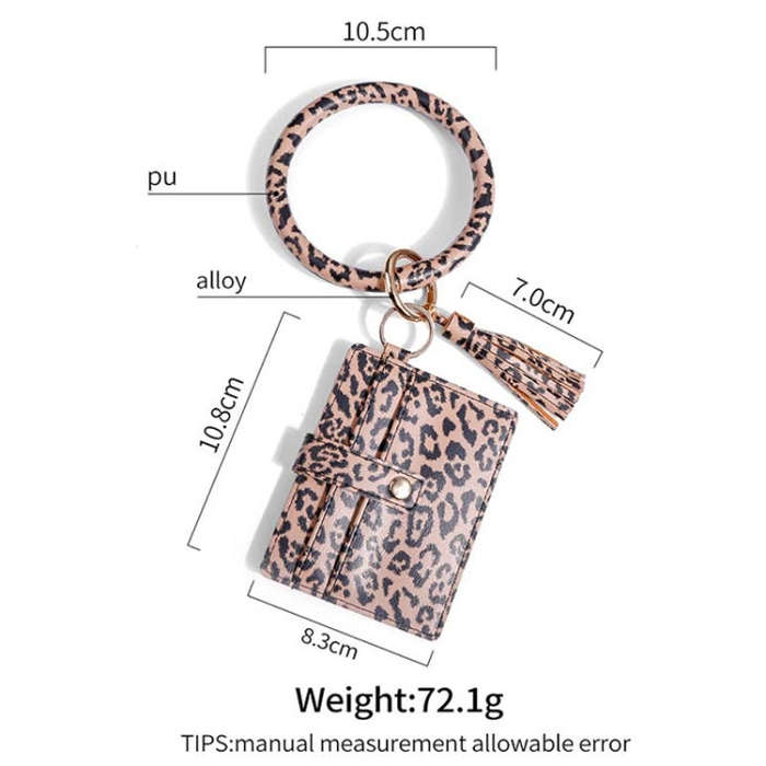 Wrist Ring PU Leather Card Case Key Chain Coin Purse, Coffee Leopard, White Leopard, Black, White...