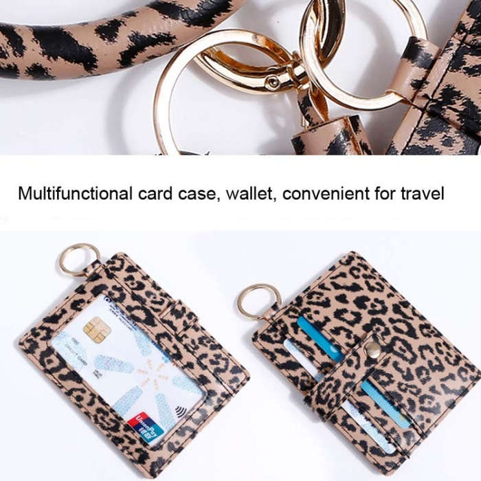 Wrist Ring PU Leather Card Case Key Chain Coin Purse, Coffee Leopard, White Leopard, Black, White...