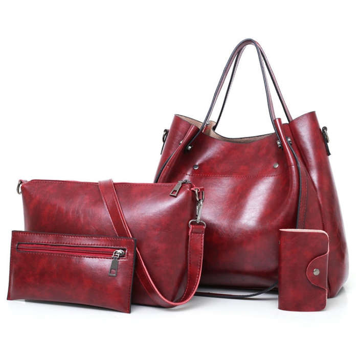 4 in 1 Ladies Retro Handbag Fashion Large Capacity Sub-Diagonal Bucket Bag, Red Eine, Light Grey,...