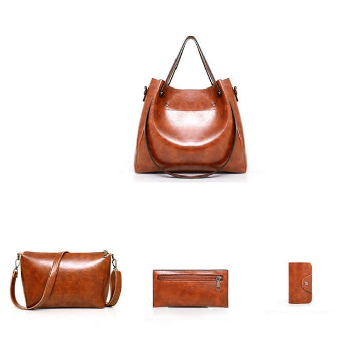 4 in 1 Ladies Retro Handbag Fashion Large Capacity Sub-Diagonal Bucket Bag, Red Eine, Light Grey,...
