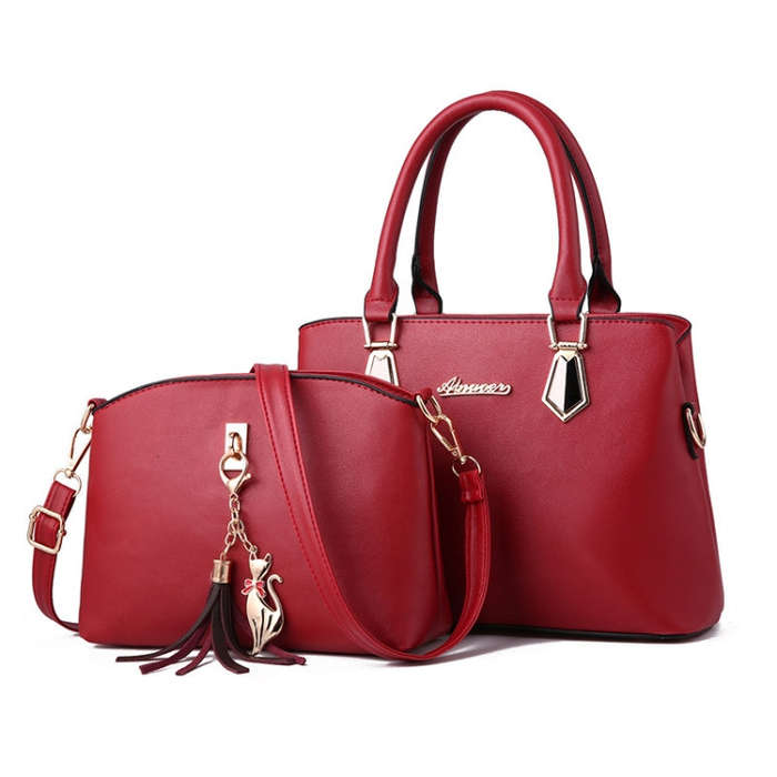 2 in 1 Women Casual Fashion Messenger Handbags Large Capacity Bag, Red Wine, Navy Blue, Black, Pi...