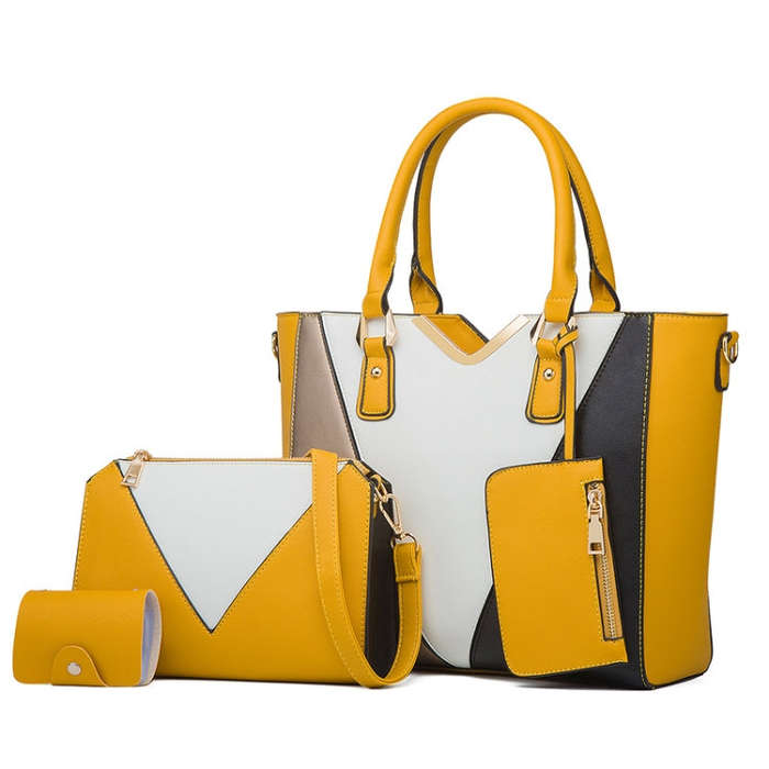 4 in 1 Fashion All-Match Diagonal Ladies Handbags Large Capacity Bag, White, Yellow, Navy Blue, B...