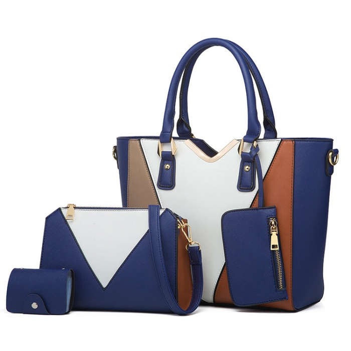 4 in 1 Fashion All-Match Diagonal Ladies Handbags Large Capacity Bag, White, Yellow, Navy Blue, B...