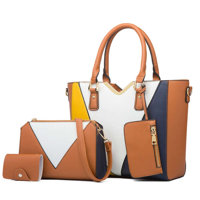 4 in 1 Fashion All-Match Diagonal Ladies Handbags Large Capacity Bag, White, Yellow, Navy Blue, B...