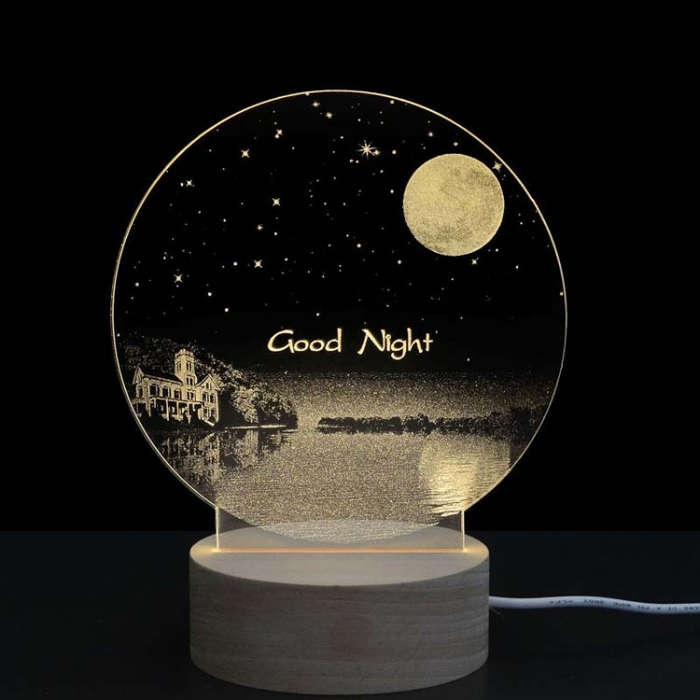 3D Atmosphere Decorative Light Acrylic Inner Carved LED Night Light Creative Girl Table Lamp, Dou...