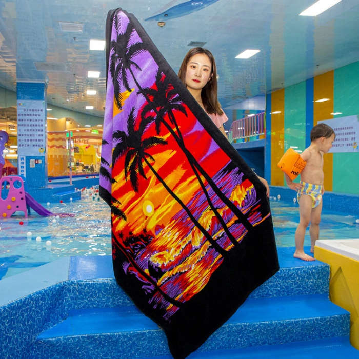 Extra Long Bath Towel Hawaiian Island Style Cotton Beach Cushion Towel 180x105 Cm, Sunset Coconut...