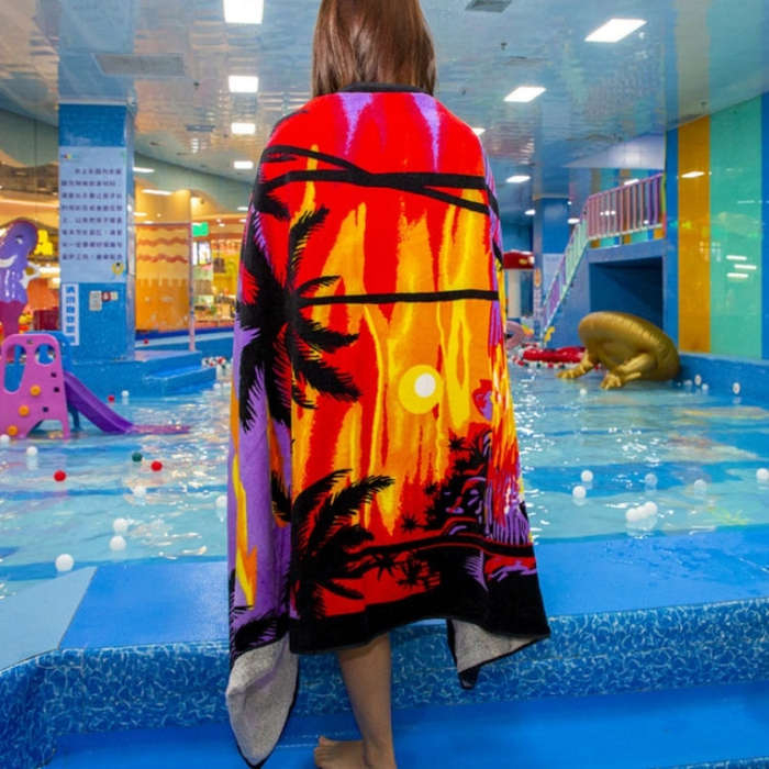 Extra Long Bath Towel Hawaiian Island Style Cotton Beach Cushion Towel 180x105 Cm, Sunset Coconut...