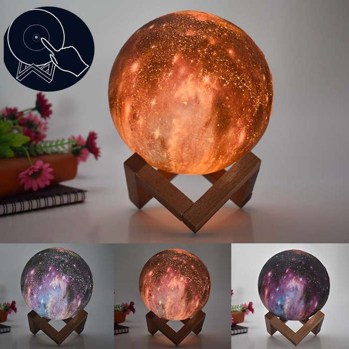 3D Moon Lamp Children Gift Table Lamp Painted Starry Sky LED Night Light, 15cm Touch Control 3-co...