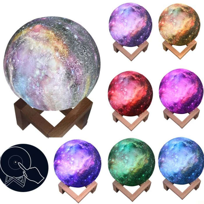 3D Moon Lamp Children Gift Table Lamp Painted Starry Sky LED Night Light, 15cm Touch Control 3-co...