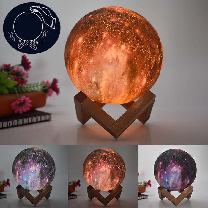 3D Moon Lamp Children Gift Table Lamp Painted Starry Sky LED Night Light, 15cm Touch Control 3-co...