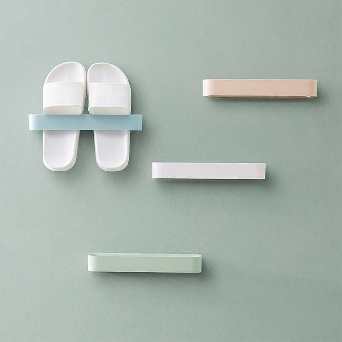 Seamless Paste Storage Rack Wall Paste Shoe Rack Bathroom Wall-Mounted Slippers Shelf Household C...