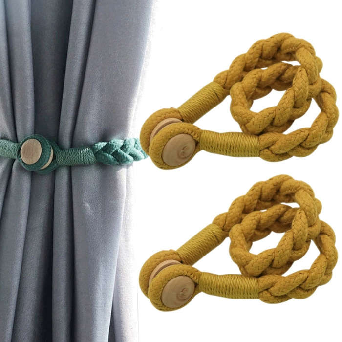 1 Pair Magnetic Buckle Twist Tie For Curtains, Pink, Grey Blue, Golden King, Conran, Off-white, L...