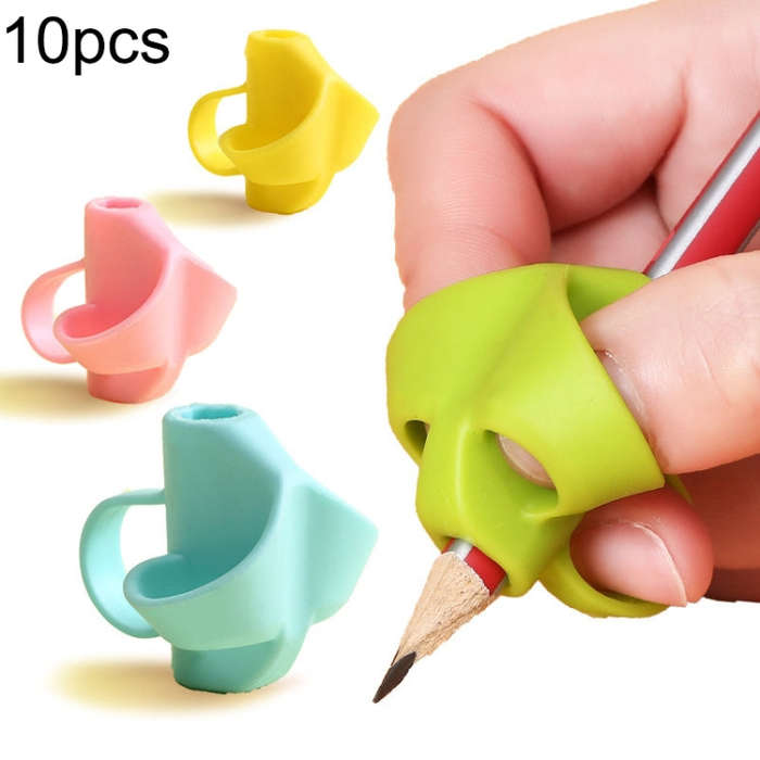 10pcs Children Calligraphy Posture Correction Grip Pen Tool Silicone Three-Finger Pencil Case, Ra...