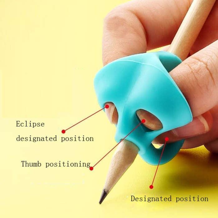 10pcs Children Calligraphy Posture Correction Grip Pen Tool Silicone Three-Finger Pencil Case, Ra...