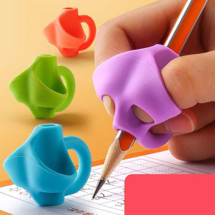 10pcs Children Calligraphy Posture Correction Grip Pen Tool Silicone Three-Finger Pencil Case, Ra...