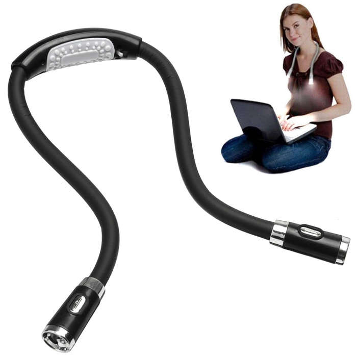 Portable U-shaped LED Flexible Handsfree Hug Neck Reading Book Lamp Torch, Black, Green, Blue, Pink