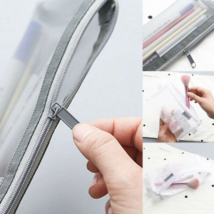 Nylon Simple Transparent Mesh Pencil Case Office School Supplies, Big Black, Big White, Big Grey,...