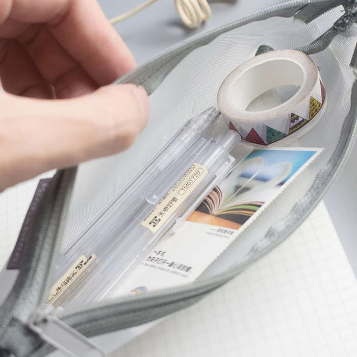 Nylon Simple Transparent Mesh Pencil Case Office School Supplies, Big Black, Big White, Big Grey,...