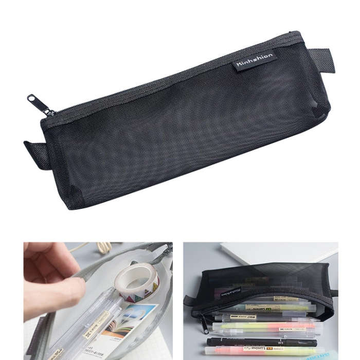 Nylon Simple Transparent Mesh Pencil Case Office School Supplies, Big Black, Big White, Big Grey,...