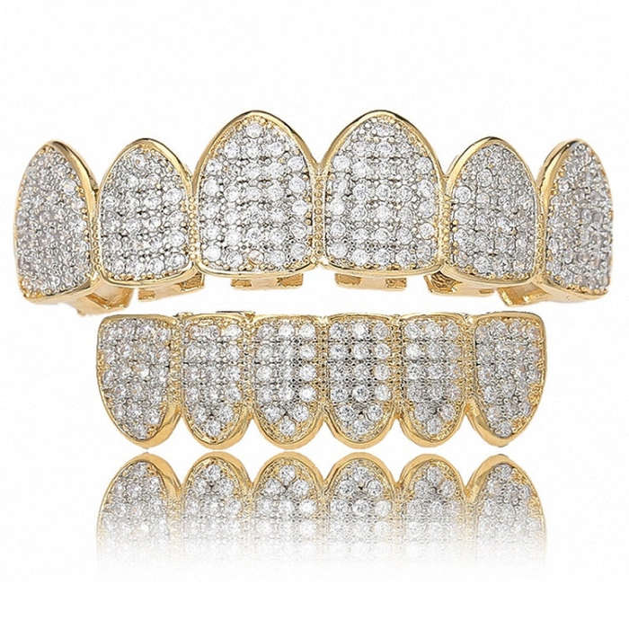 Halloween Accessories Micro-Inlaid Zircon Hip-Hop Braces, Gold Suit, Silver Suit, Gold Upper Teet...