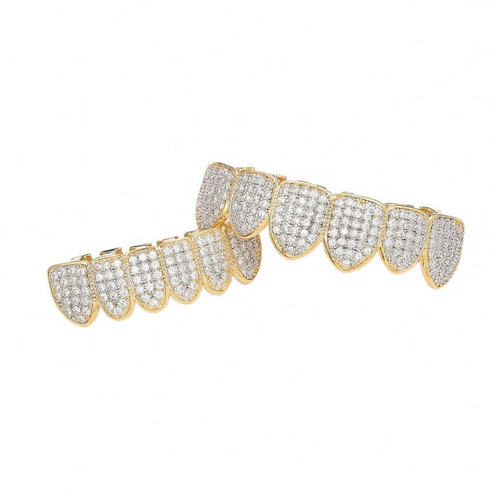Halloween Accessories Micro-Inlaid Zircon Hip-Hop Braces, Gold Suit, Silver Suit, Gold Upper Teet...