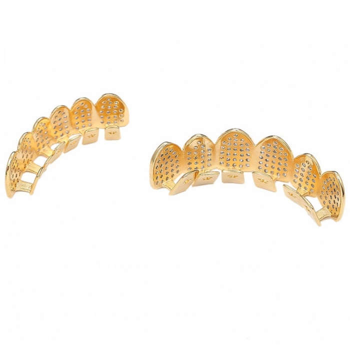 Halloween Accessories Micro-Inlaid Zircon Hip-Hop Braces, Gold Suit, Silver Suit, Gold Upper Teet...