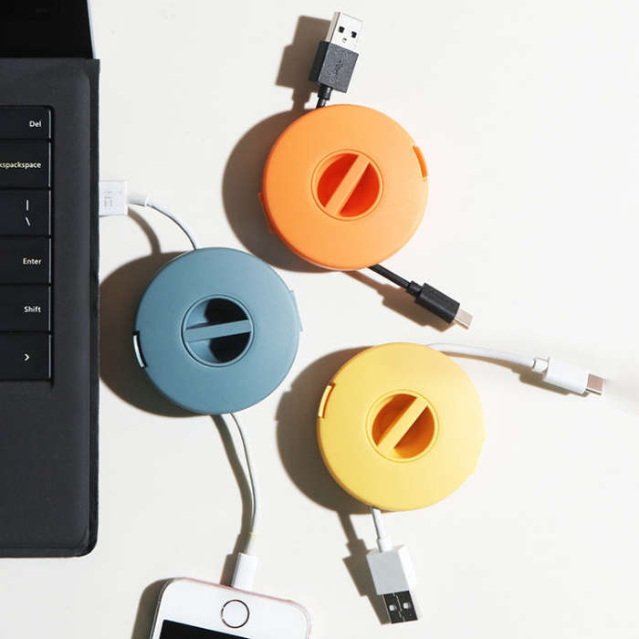 Round Data Cable Storage Box Earphone Storage Collection Box, Yellow, Blue, Transparent, Orange