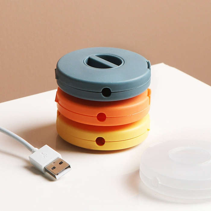 Round Data Cable Storage Box Earphone Storage Collection Box, Yellow, Blue, Transparent, Orange