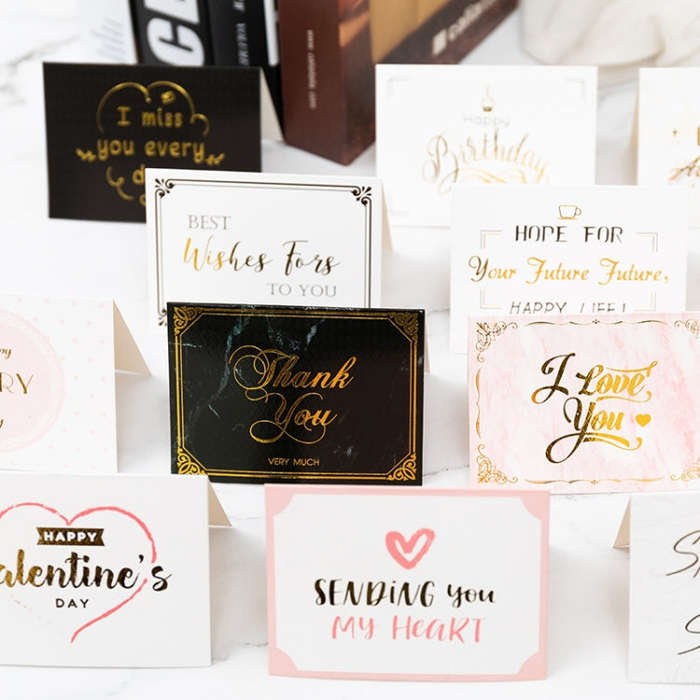 100 PCS Valentines Day Bronzing Greeting Card Flower Shop Birthday Thank You Card, Wish You All T...