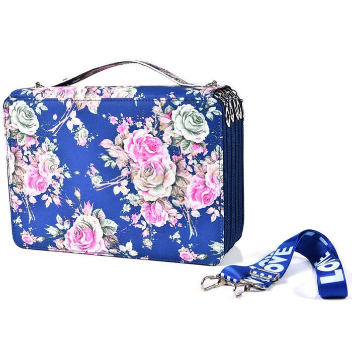 252 Holes Art Sketching Brush Colorful Lead Storage Large Capacity Portable Pencil Case, Blue, Pi...