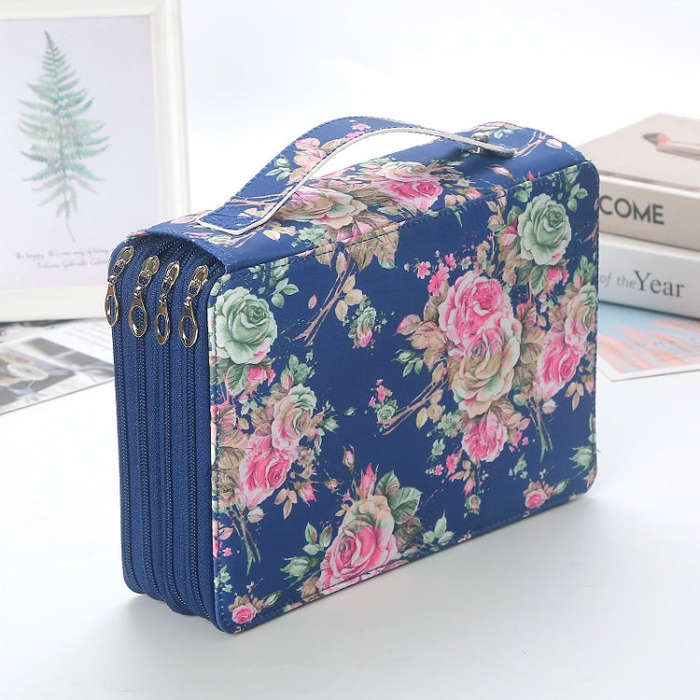 252 Holes Art Sketching Brush Colorful Lead Storage Large Capacity Portable Pencil Case, Blue, Pi...