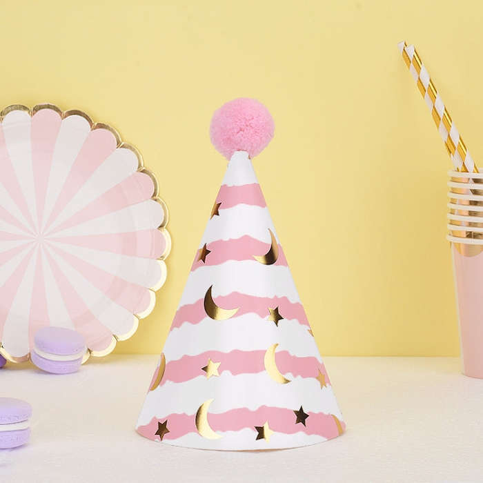 20 PCS Cute Children Bronzing Birthday Hats Cake Baking Decoration Party Hats, Cats, Unicorn, Wav...