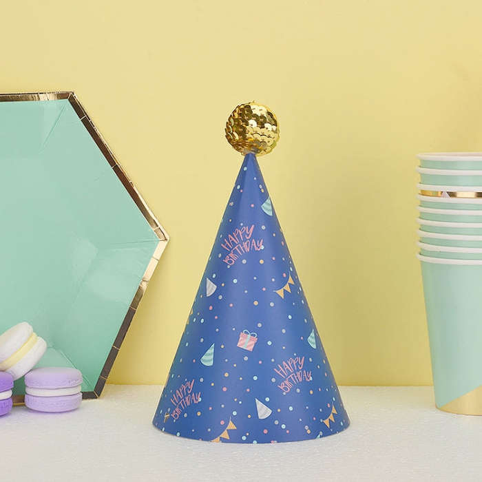 20 PCS Cute Children Bronzing Birthday Hats Cake Baking Decoration Party Hats, Cats, Unicorn, Wav...