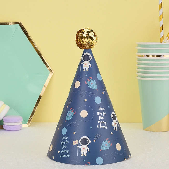 20 PCS Cute Children Bronzing Birthday Hats Cake Baking Decoration Party Hats, Cats, Unicorn, Wav...