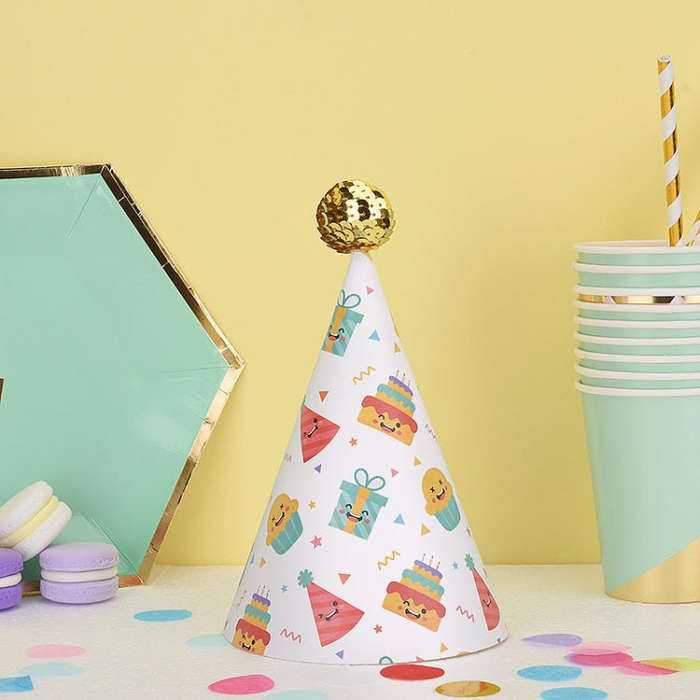 20 PCS Cute Children Bronzing Birthday Hats Cake Baking Decoration Party Hats, Cats, Unicorn, Wav...