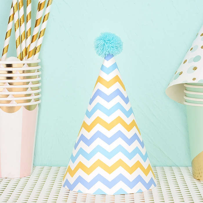 20 PCS Cute Children Bronzing Birthday Hats Cake Baking Decoration Party Hats, Cats, Unicorn, Wav...