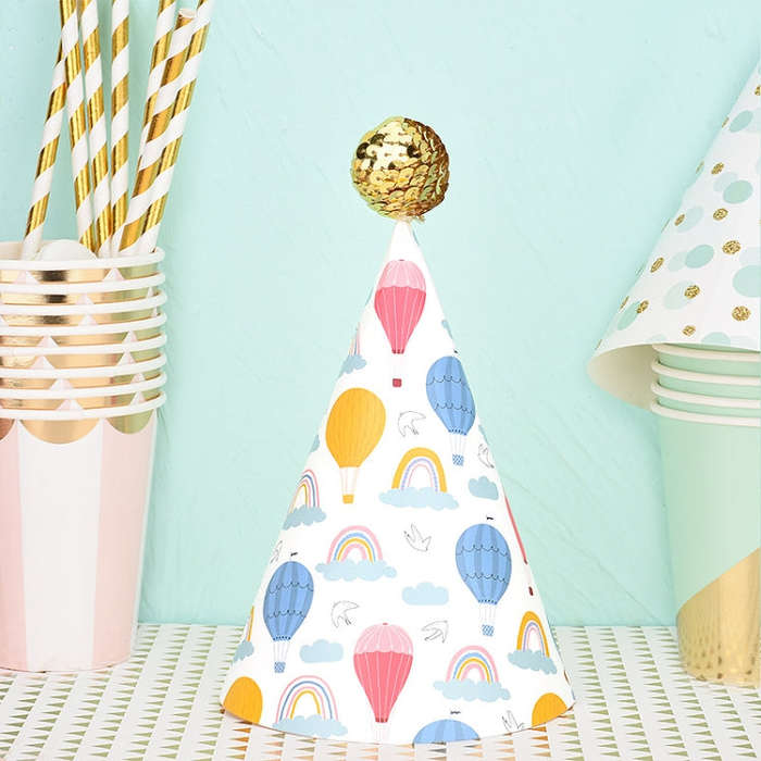 20 PCS Cute Children Bronzing Birthday Hats Cake Baking Decoration Party Hats, Cats, Unicorn, Wav...