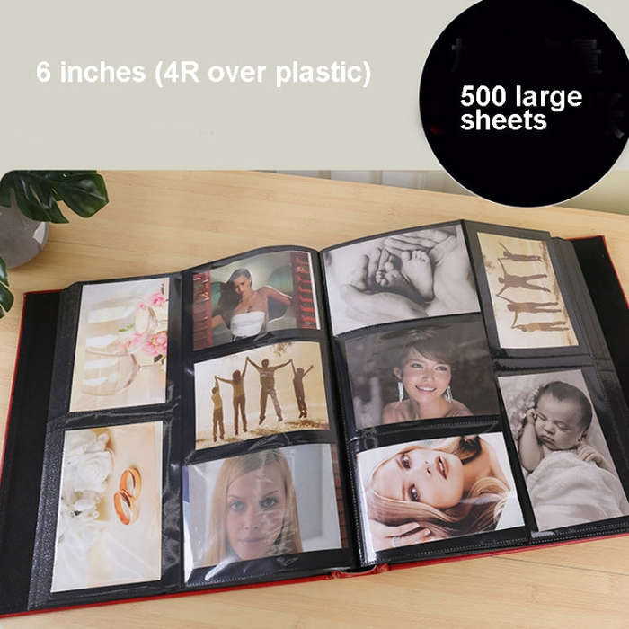 6 inch 500 Sheets Interstitial PP Album PU Leather Retro Bronzing Cover Photo Album, Red, Yellow,...