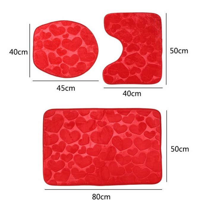 1 Set Three-Piece Set Flannel Anti-Slip Kitchen Bath Toilet Rug Mat Washable Carpet, White Printi...