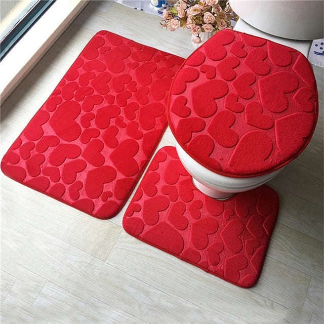 1 Set Three-Piece Set Flannel Anti-Slip Kitchen Bath Toilet Rug Mat Washable Carpet, White Printi...