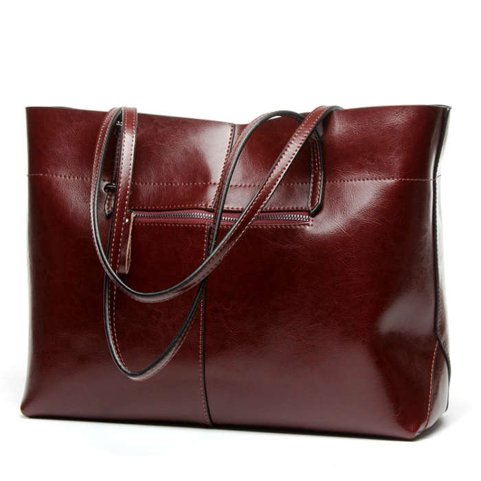 L4002 Trendy Casual Tote Bag Shoulder Women Bag, Retro Brown Horizontal Version, Vintage Wine Red...