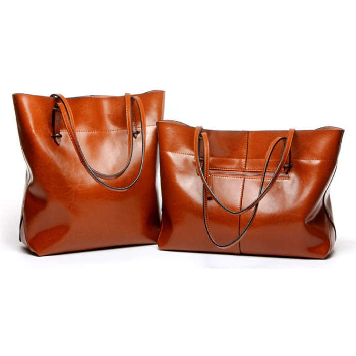 L4002 Trendy Casual Tote Bag Shoulder Women Bag, Retro Brown Horizontal Version, Vintage Wine Red...