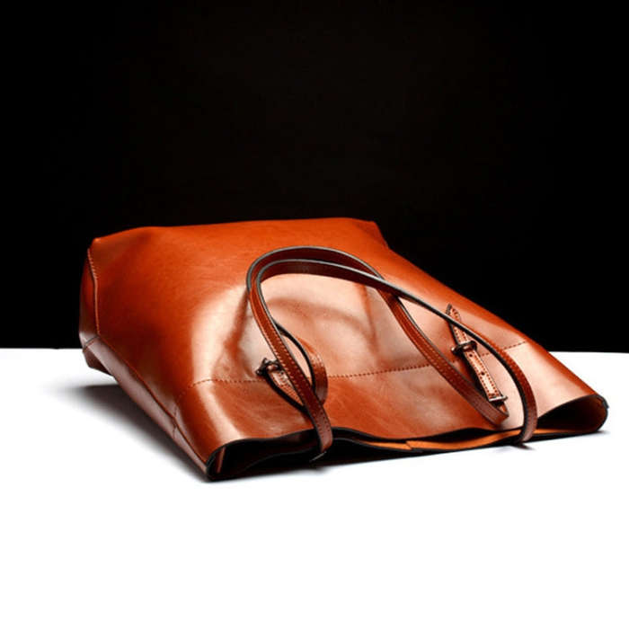 L4002 Trendy Casual Tote Bag Shoulder Women Bag, Retro Brown Horizontal Version, Vintage Wine Red...