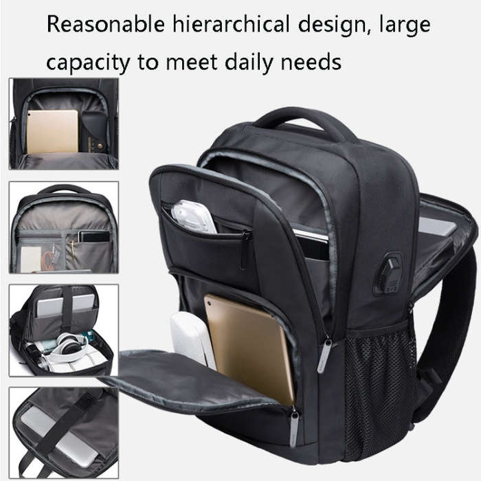 BANGE BG-1921 College Student Schoolbag Waterproof Business Computer Backpack with External USB C...