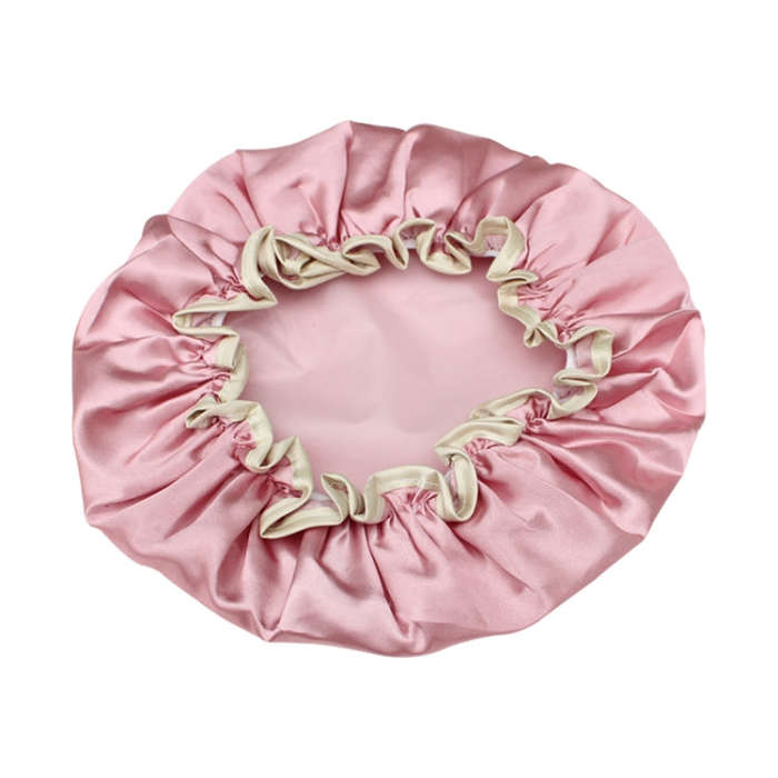 Lovely Thick Women Satin Colorful Double Waterproof Hair Cover Bathing Cap, Pink, Gold, Grey