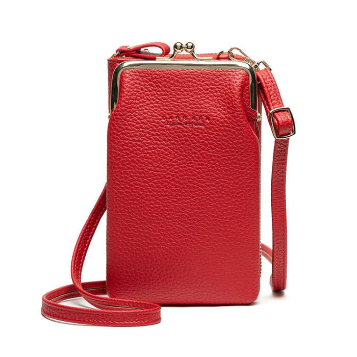 H2107 Ladies Mobile Phone Bag Shoulder Messenger Bag Pebbled Zipper Wallet, Yellow, Red, Green, B...