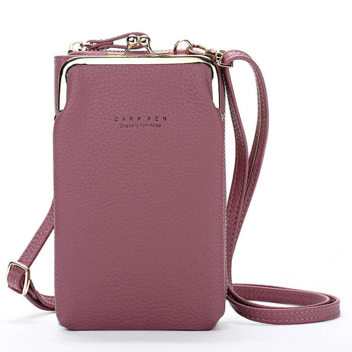 H2107 Ladies Mobile Phone Bag Shoulder Messenger Bag Pebbled Zipper Wallet, Yellow, Red, Green, B...