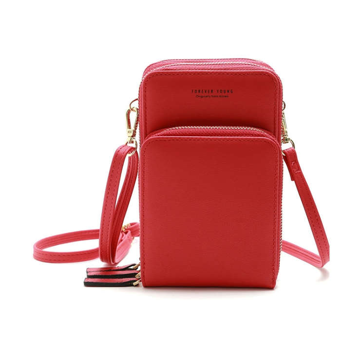 Ladies Mobile Phone Bag PU Vertical Large Capacity Mobile Phone Single-Shoulder Messenger Bag, PU...