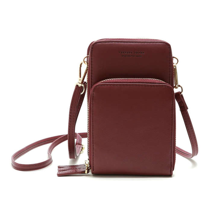 Ladies Mobile Phone Bag PU Vertical Large Capacity Mobile Phone Single-Shoulder Messenger Bag, PU...